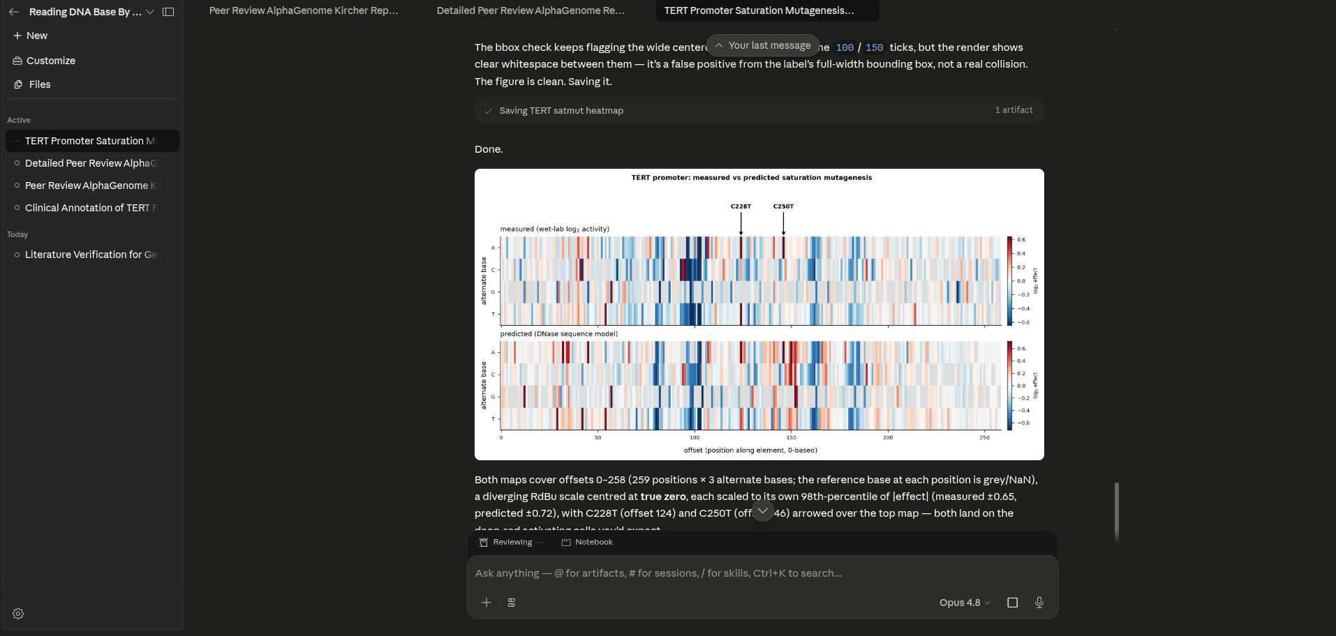 Claude Science reproducing the twin saturation-mutagenesis heatmap in its workbench